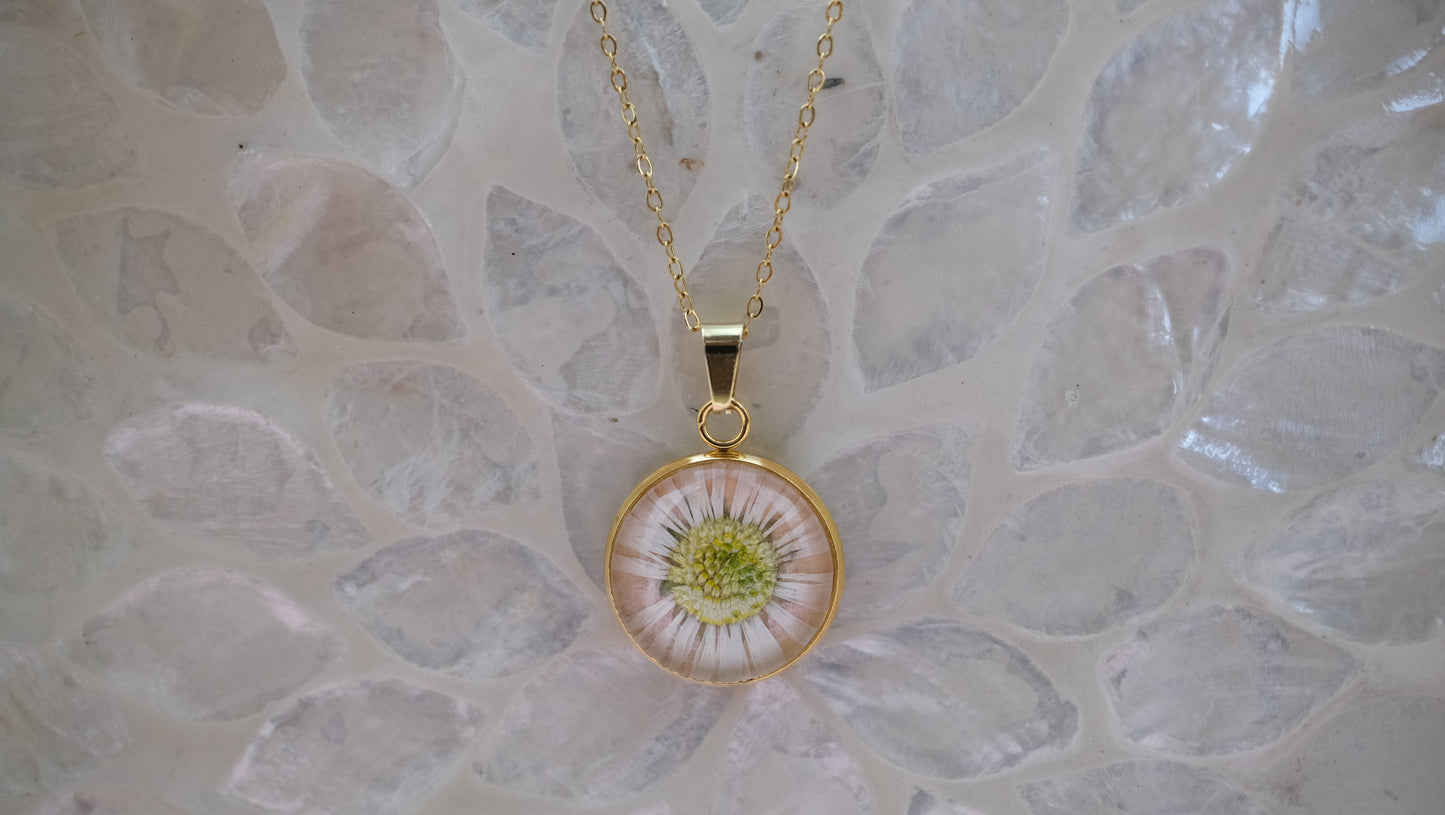 Medaillons mit Wildblüten und Edelstahlkette 16mm