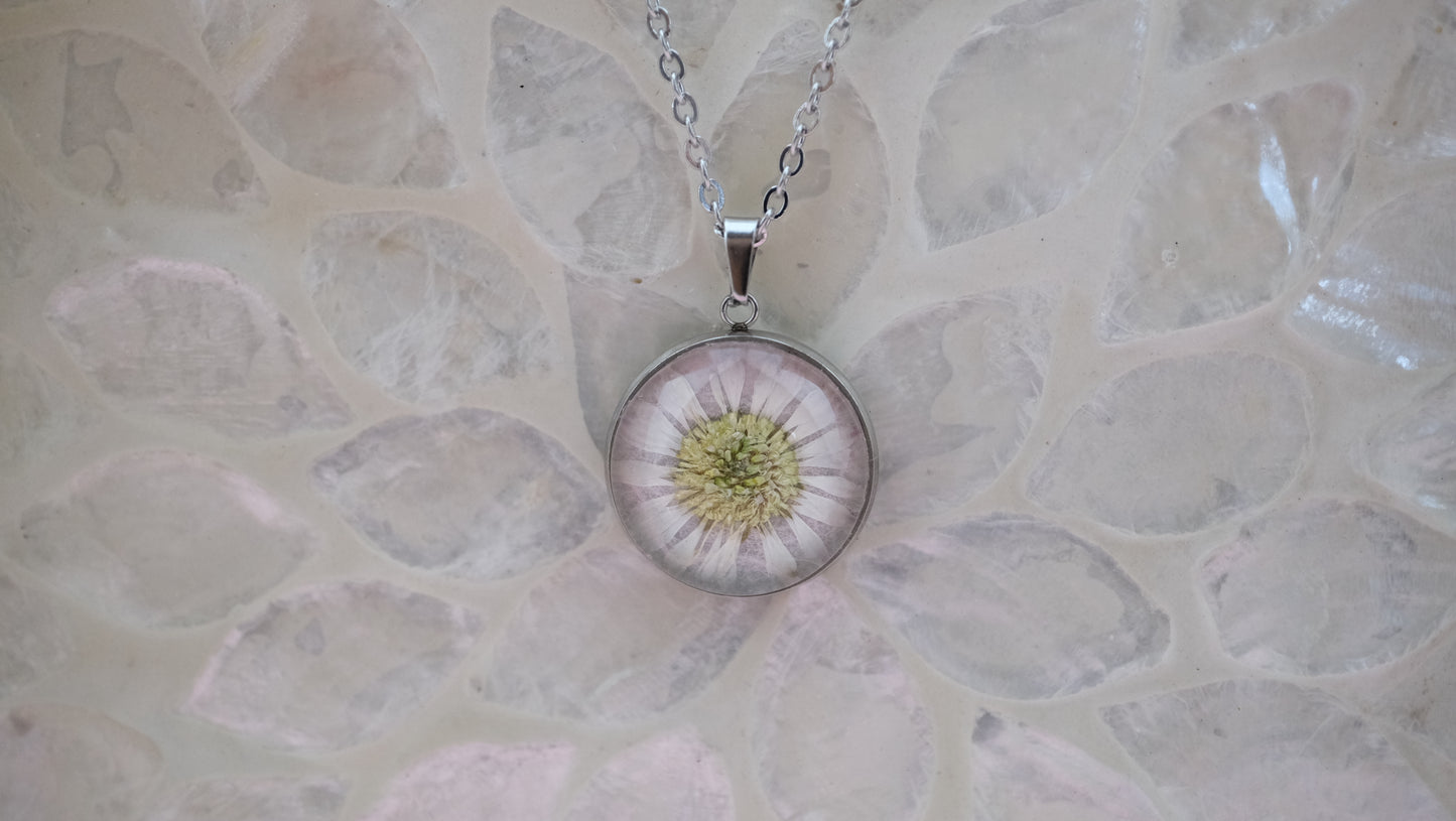 Medaillons mit Wildblüten und Edelstahlkette 16mm