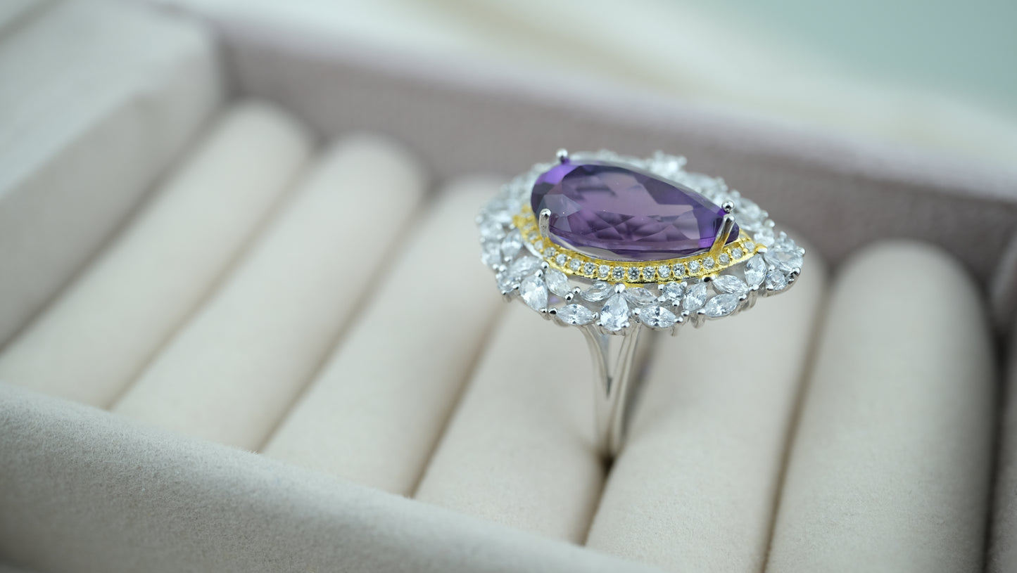 Amethyst-Ring im königlichen Birnenschliff-Verstellbar