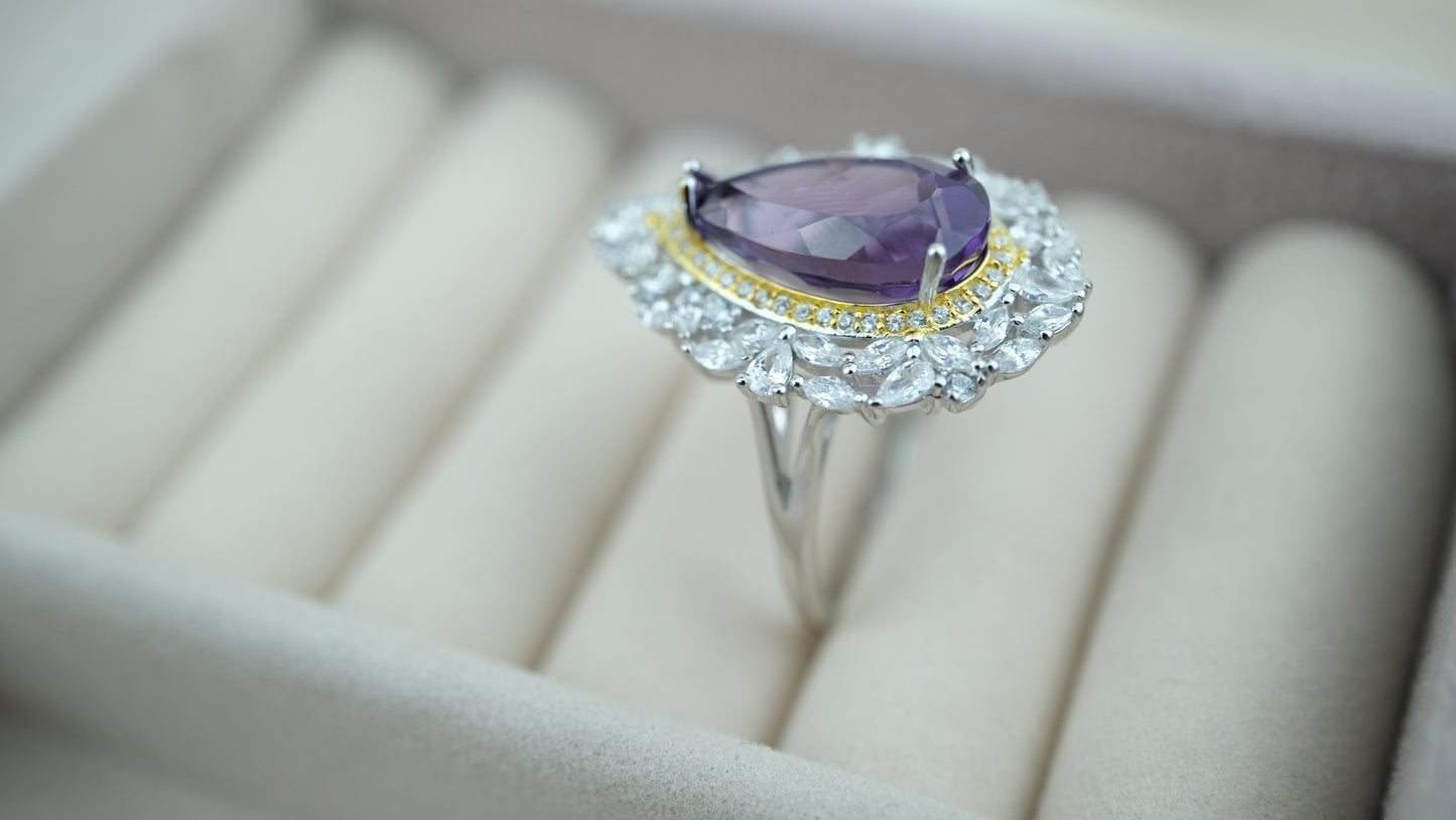 Amethyst-Ring im königlichen Birnenschliff-Verstellbar