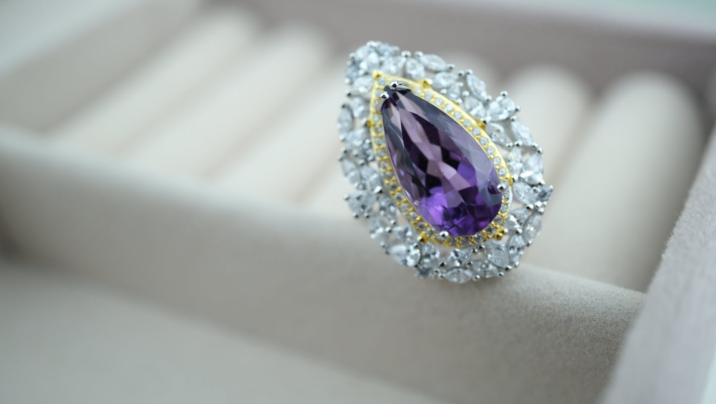 Amethyst-Ring im königlichen Birnenschliff-Verstellbar