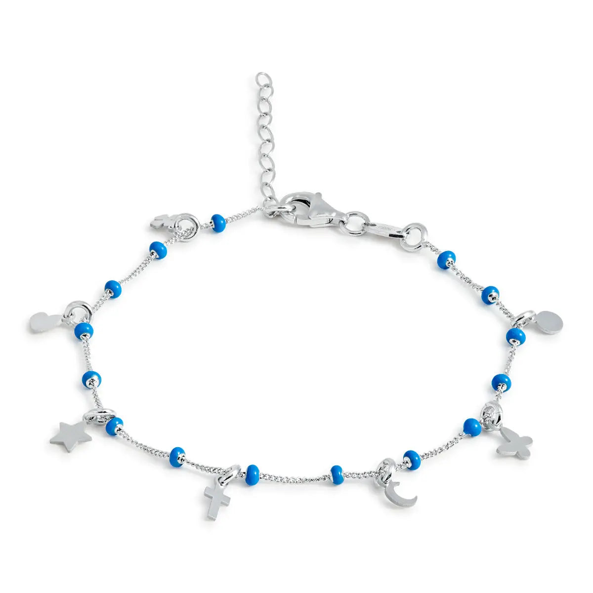 Armband aus hellblauem Emaille mit Charms und Perlen