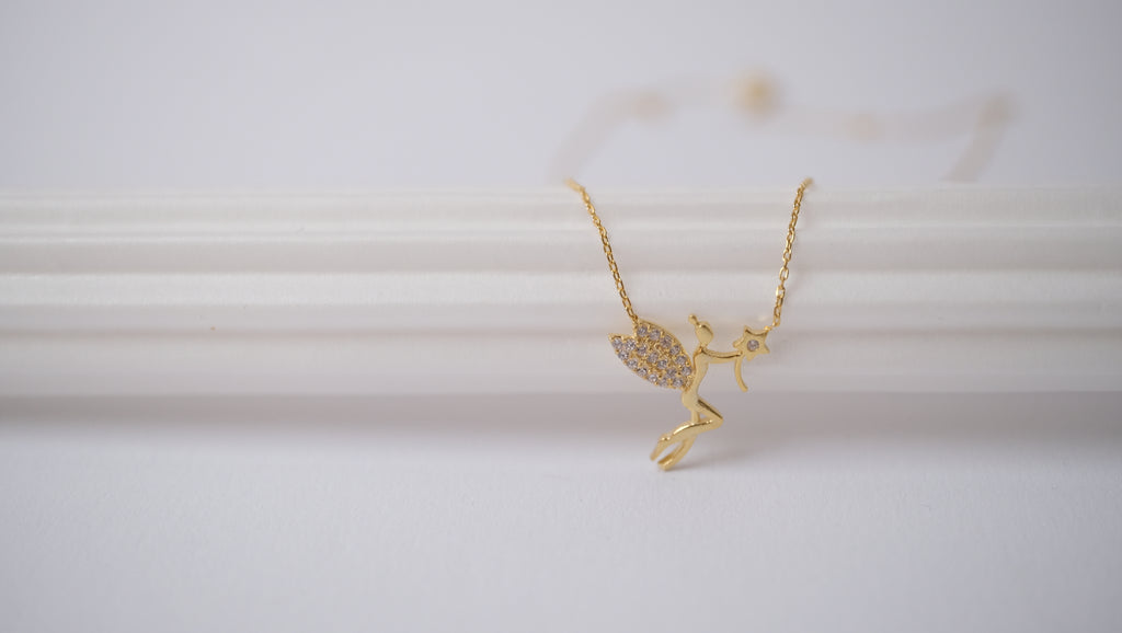 Silber Kette mit Anhänger Fee im Gold