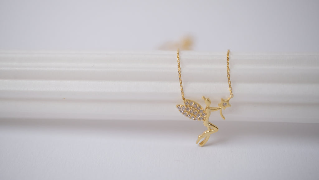 Silber Kette mit Anhänger Fee im Gold