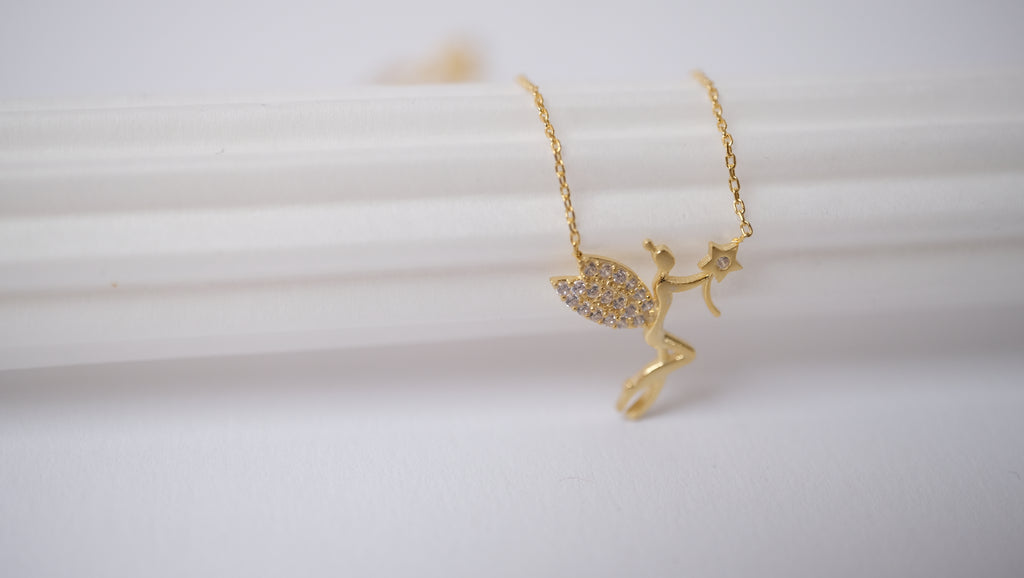 Silber Kette mit Anhänger Fee im Gold