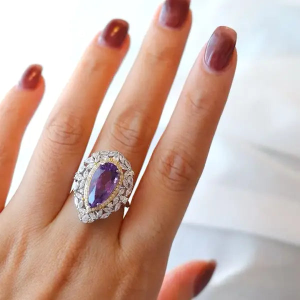 Amethyst-Ring im königlichen Birnenschliff-Verstellbar