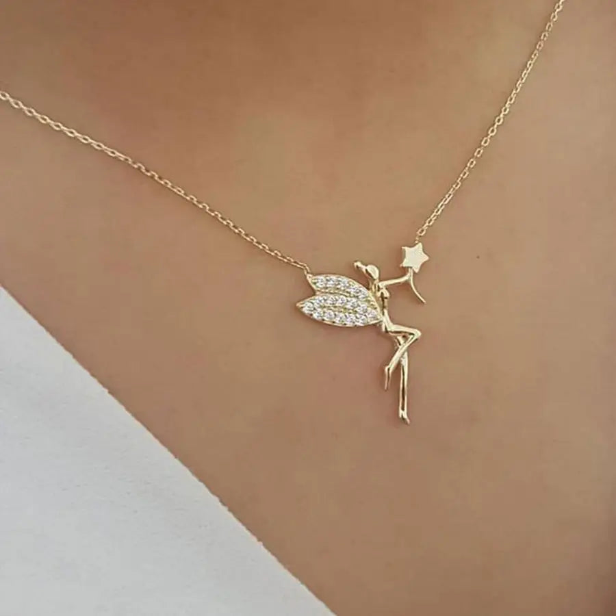Silber Kette mit Anhänger Fee im Gold